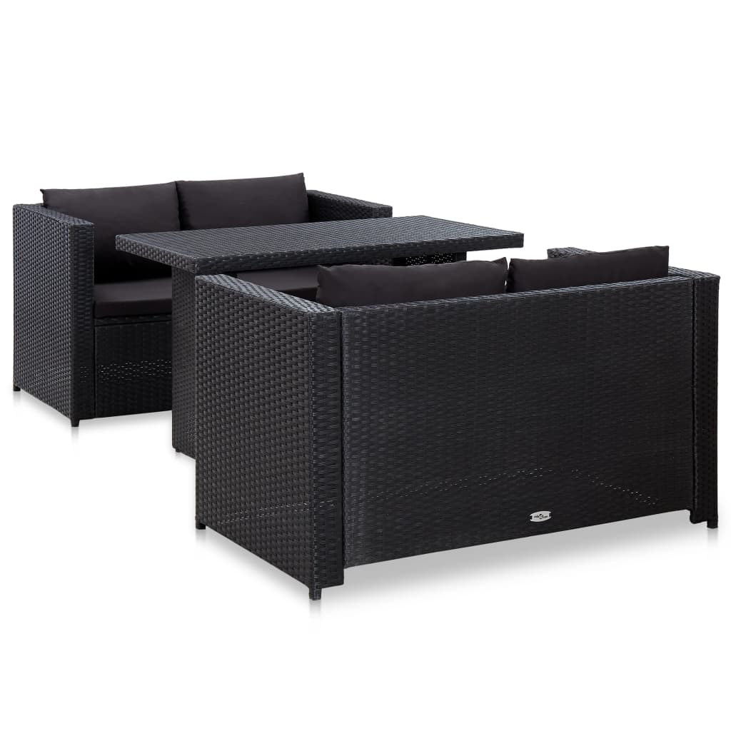 haveloungesæt 3 dele med hynder polyrattan sort