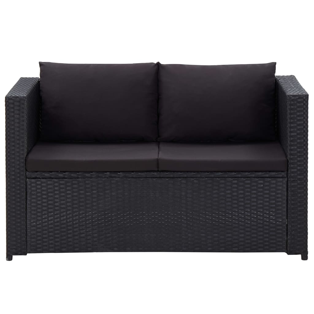 haveloungesæt 3 dele med hynder polyrattan sort