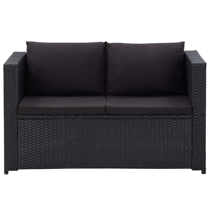 haveloungesæt 3 dele med hynder polyrattan sort