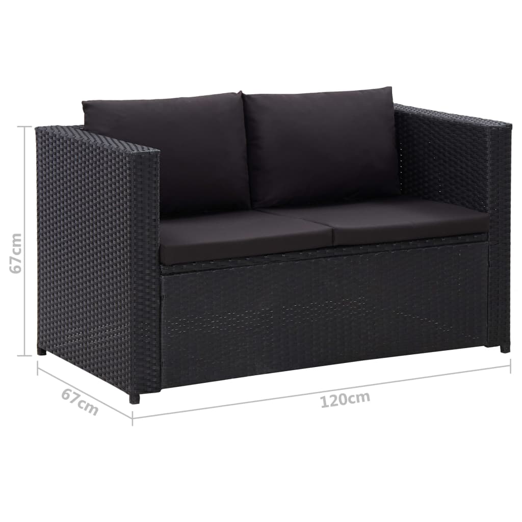 haveloungesæt 3 dele med hynder polyrattan sort