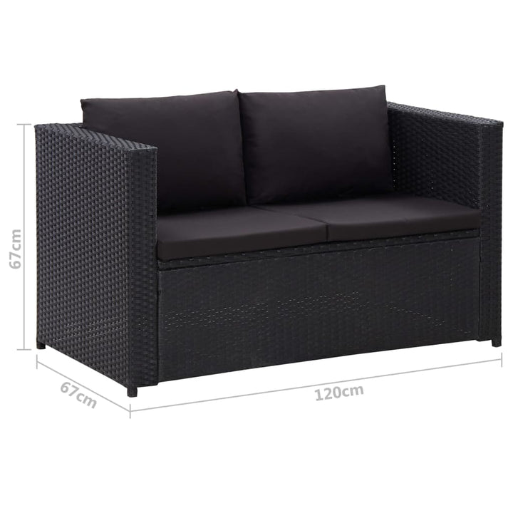 haveloungesæt 3 dele med hynder polyrattan sort