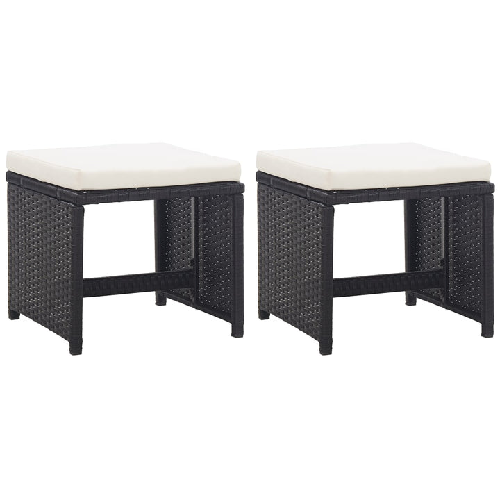 havetaburetter 2 stk. med hynder polyrattan sort