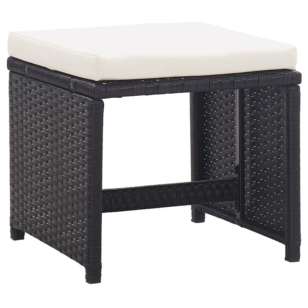 havetaburetter 2 stk. med hynder polyrattan sort
