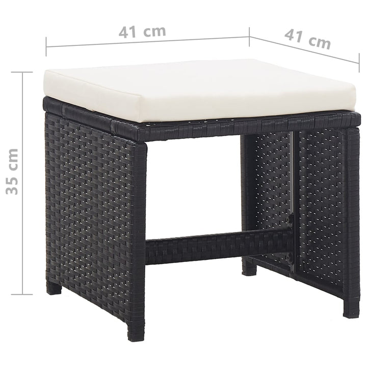 havetaburetter 2 stk. med hynder polyrattan sort