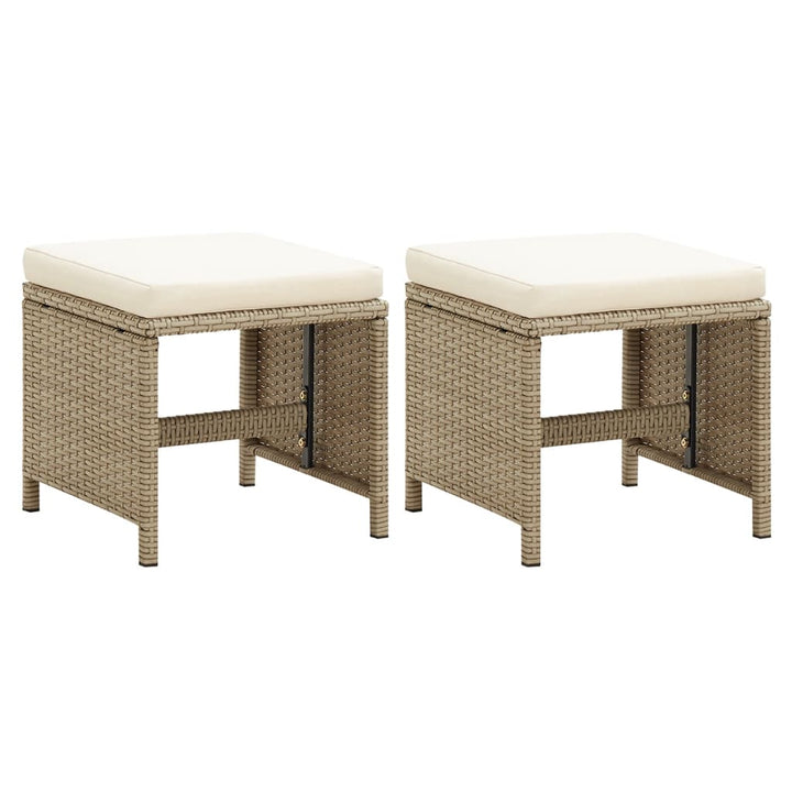 havetaburetter 2 stk. med hynder polyrattan beige