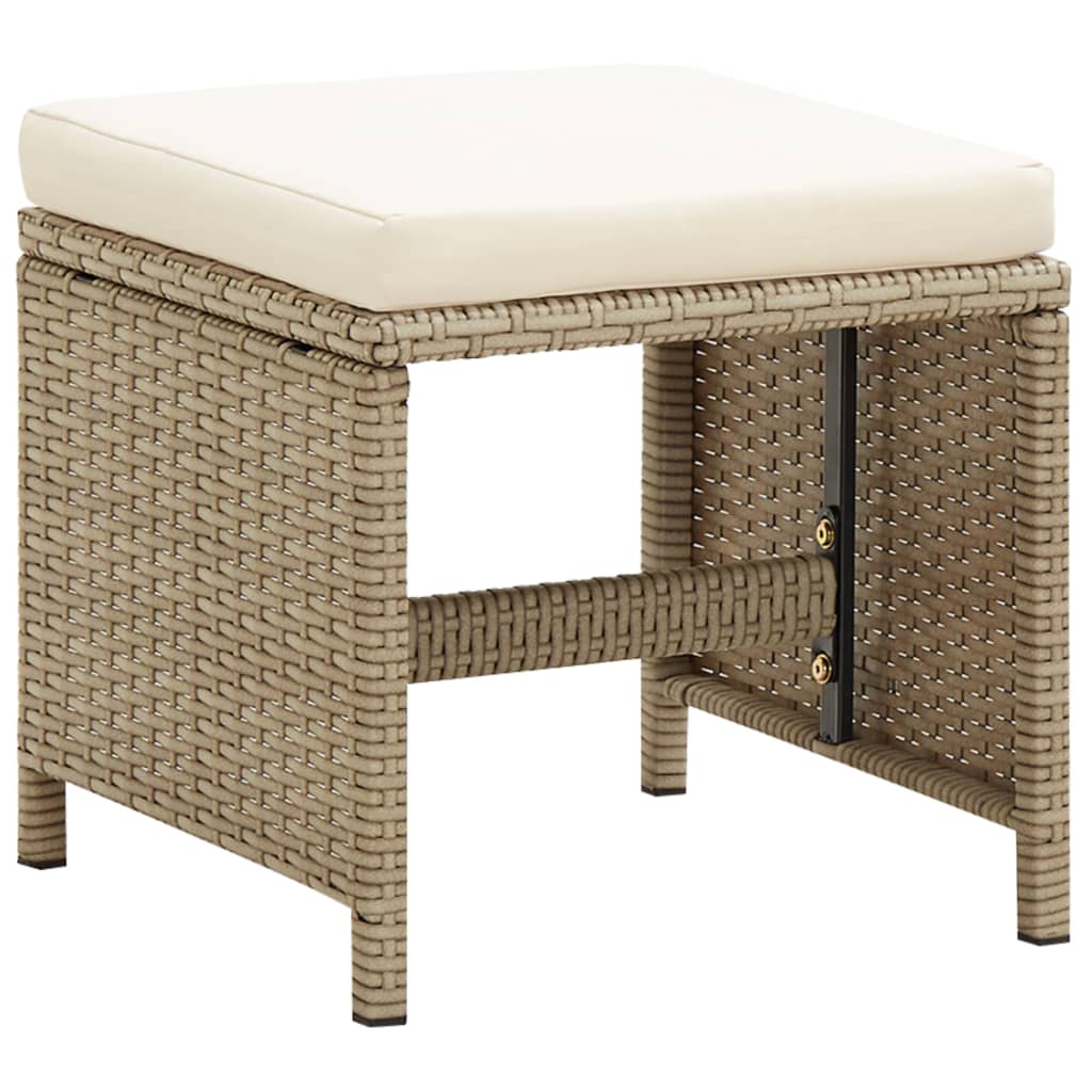 havetaburetter 2 stk. med hynder polyrattan beige