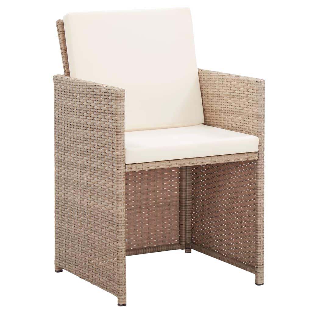 udendørs spisebordssæt 15 dele med hynder polyrattan beige