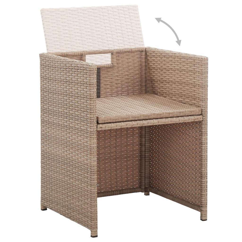 udendørs spisebordssæt 15 dele med hynder polyrattan beige