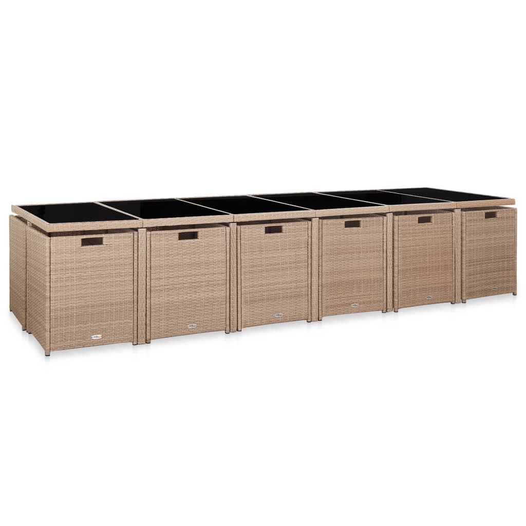 udendørs spisebordssæt 17 dele med hynder polyrattan beige