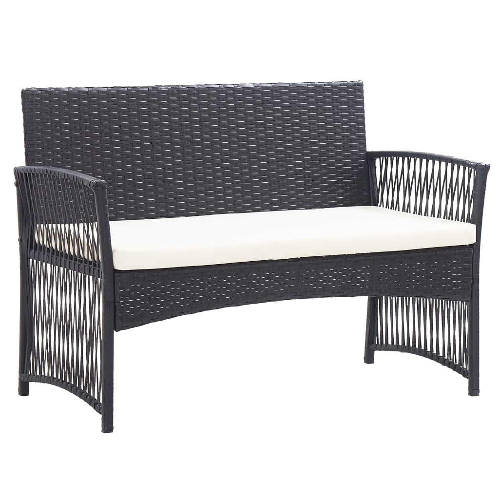 haveloungesæt 4 dele med hynde polyrattan sort
