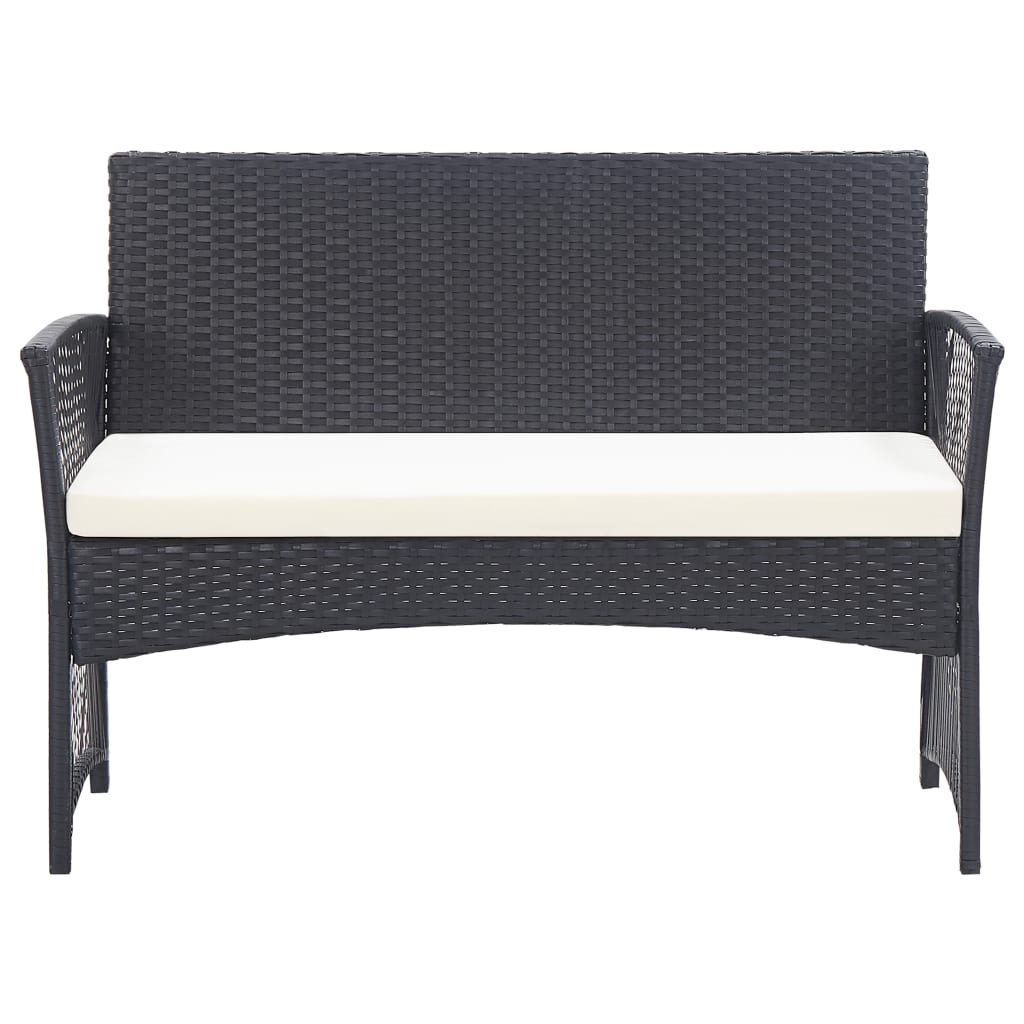 haveloungesæt 4 dele med hynde polyrattan sort