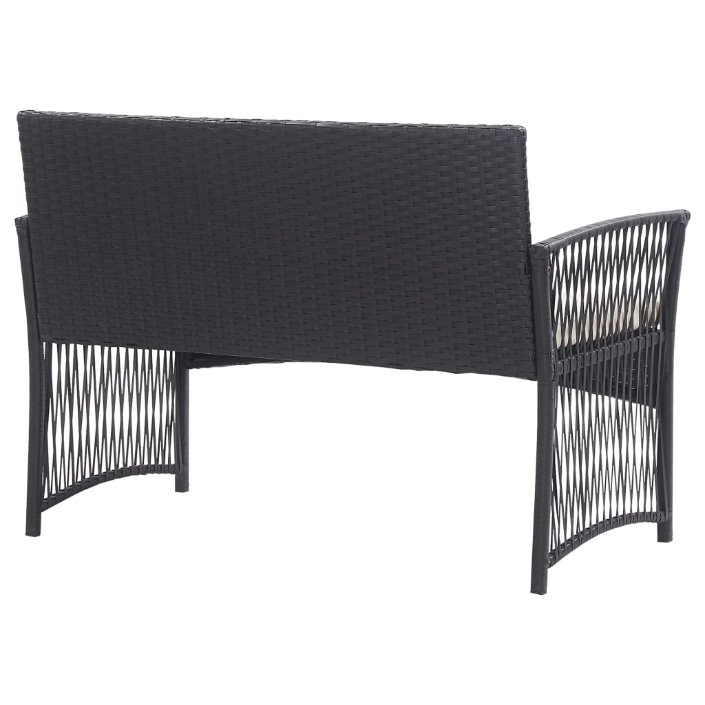haveloungesæt 4 dele med hynde polyrattan sort