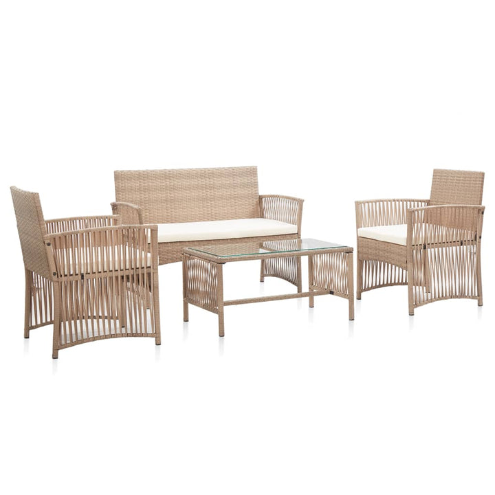 haveloungesæt 4 dele med hynde polyrattan beige