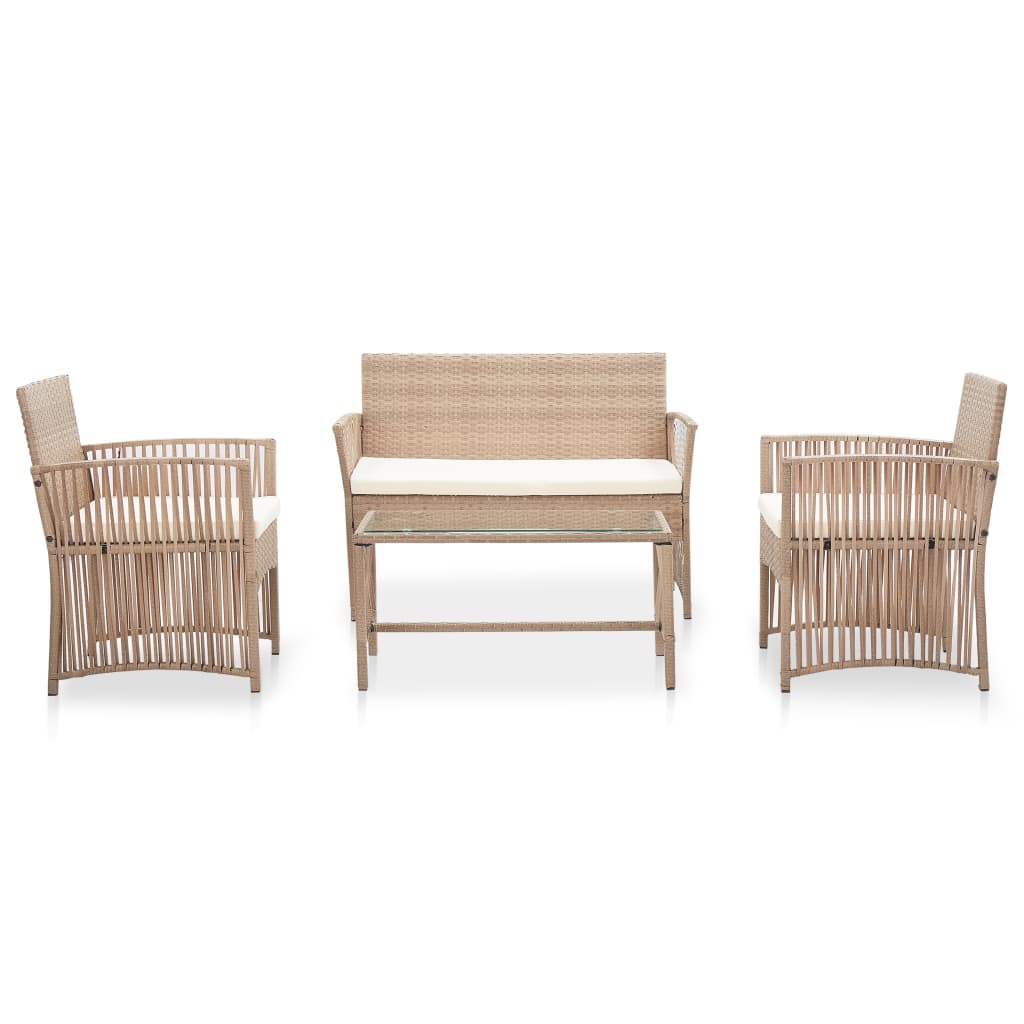 haveloungesæt 4 dele med hynde polyrattan beige