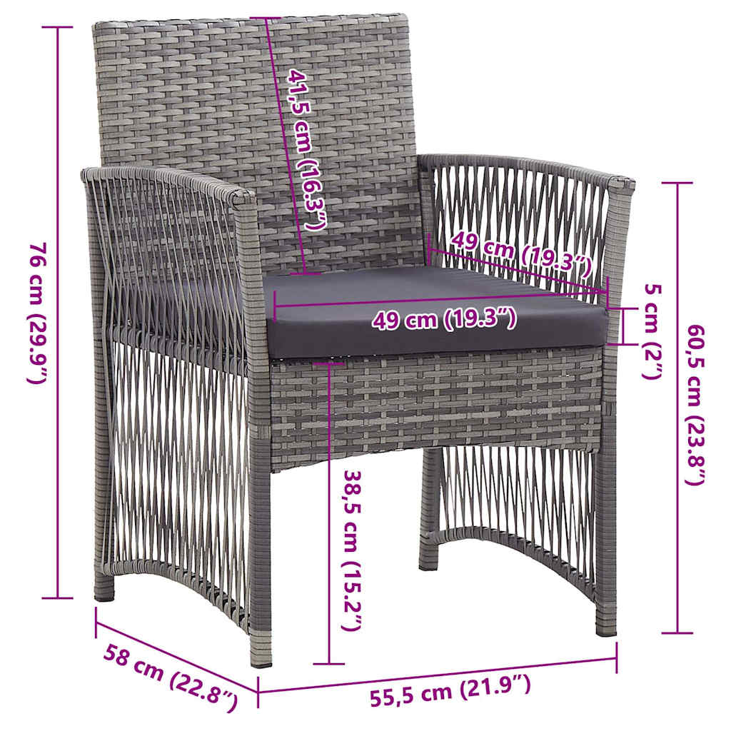havestole med hynder 2 stk. polyrattan antracitgrå