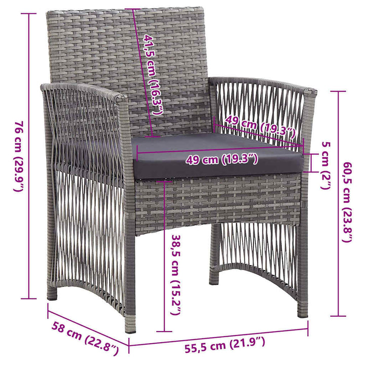 havestole med hynder 2 stk. polyrattan antracitgrå