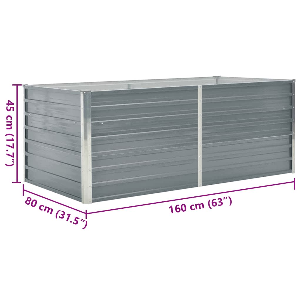 hævet havekasse 160 x 80 x 45 cm galvaniseret stål grå