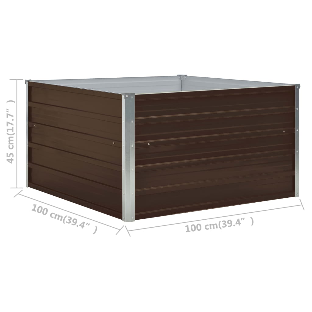 forhøjet plantekasse 100 x 100 x 45 cm galvaniseret stål brun