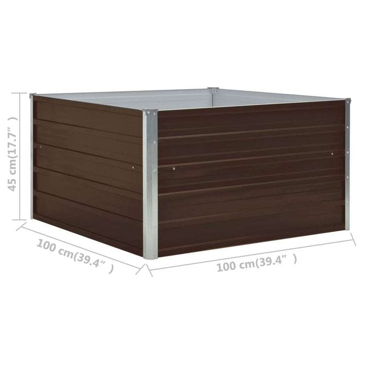 forhøjet plantekasse 100 x 100 x 45 cm galvaniseret stål brun