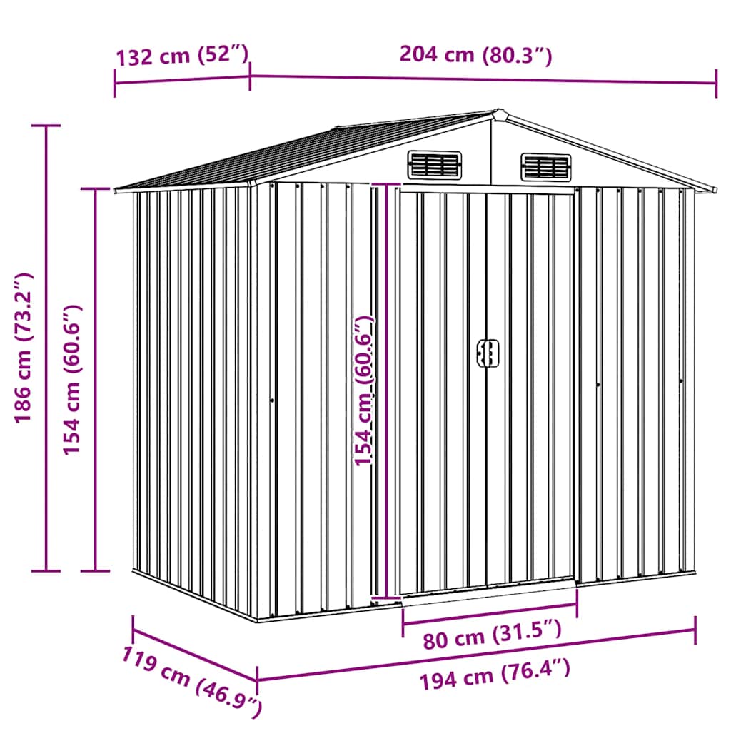 opbevaringsskur til haven 204x132x186 cm stål antracitgrå