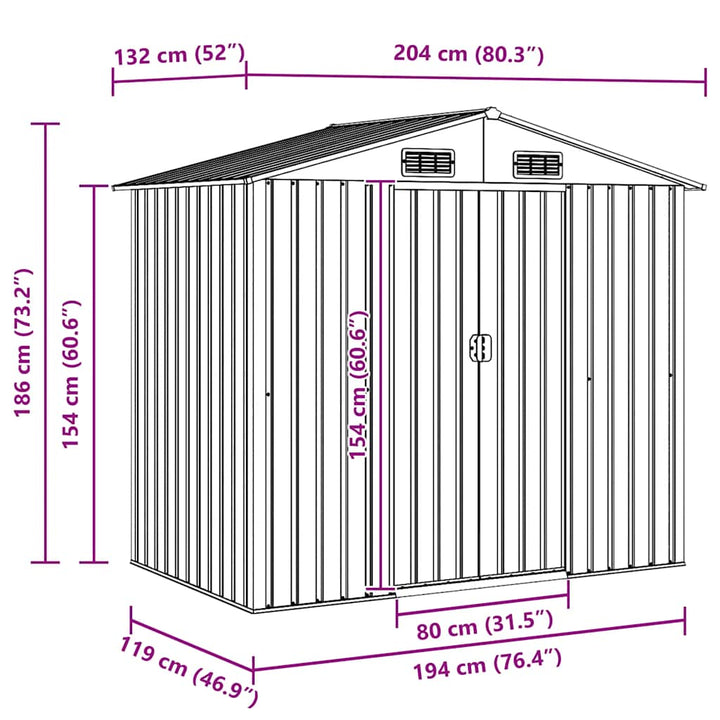 opbevaringsskur til haven 204x132x186 cm stål antracitgrå