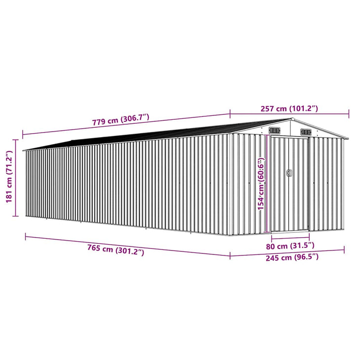haveskur 257x779x181 cm galvaniseret stål grøn