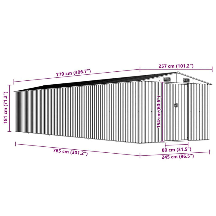 haveskur 257x779x181 cm galvaniseret stål brun