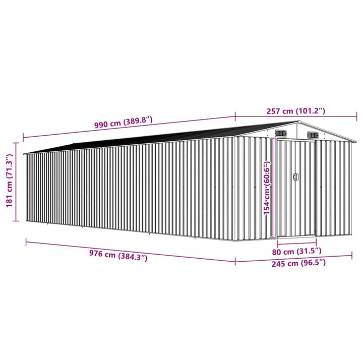haveskur 257x990x181 cm galvaniseret stål grå