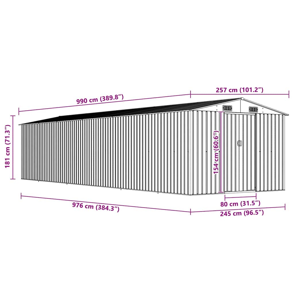 haveskur 257x997x178 cm galvaniseret stål antracitgrå