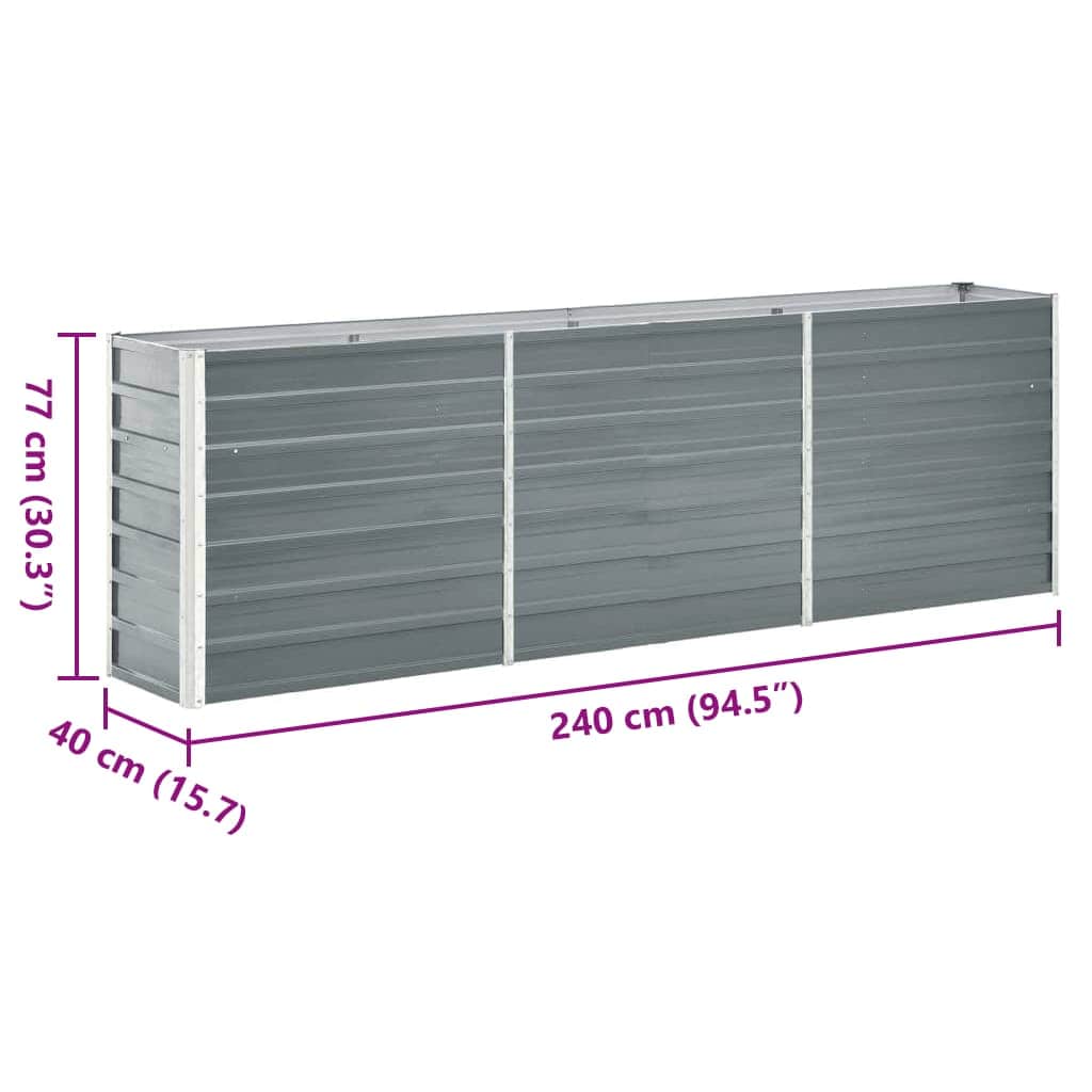 høj plantekasse 240x40x77 cm galvaniseret stål grå