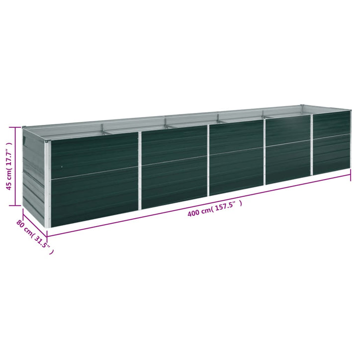 forhøjet plantekasse 400x80x45 cm galvaniseret stål grøn