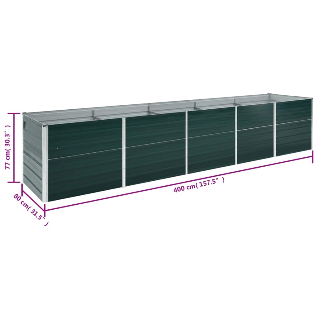 forhøjet plantekasse 400x80x77 cm galvaniseret stål grøn