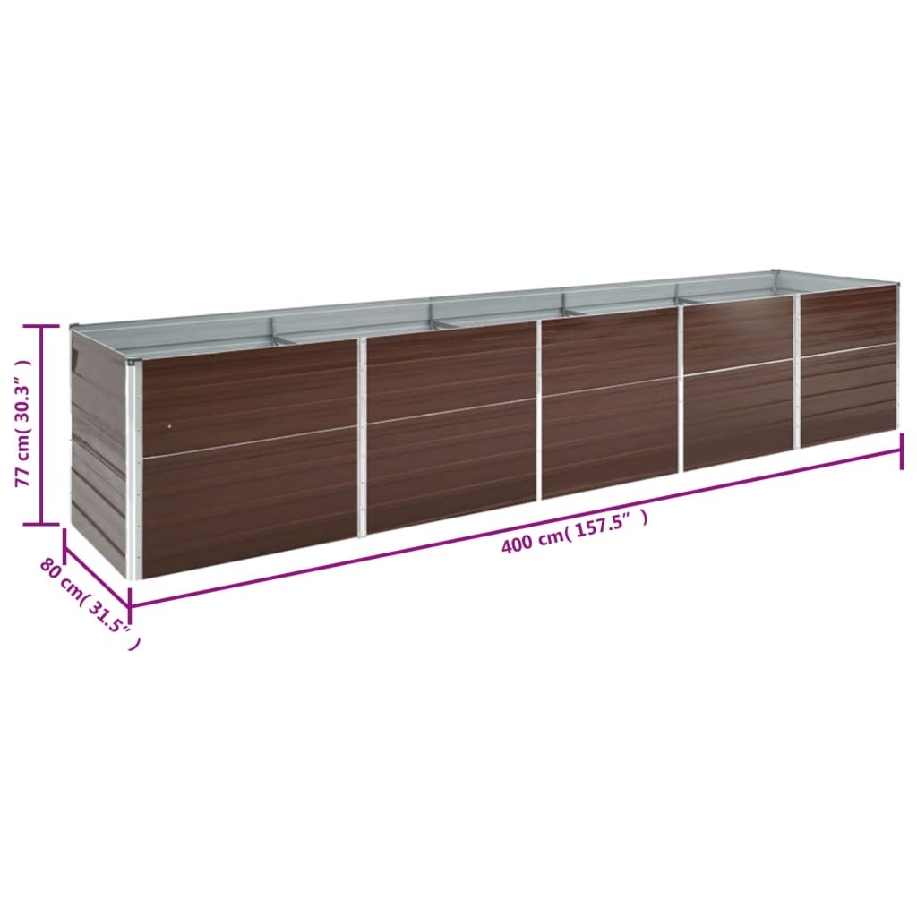 forhøjet plantekasse 400x80x77 cm galvaniseret stål brun