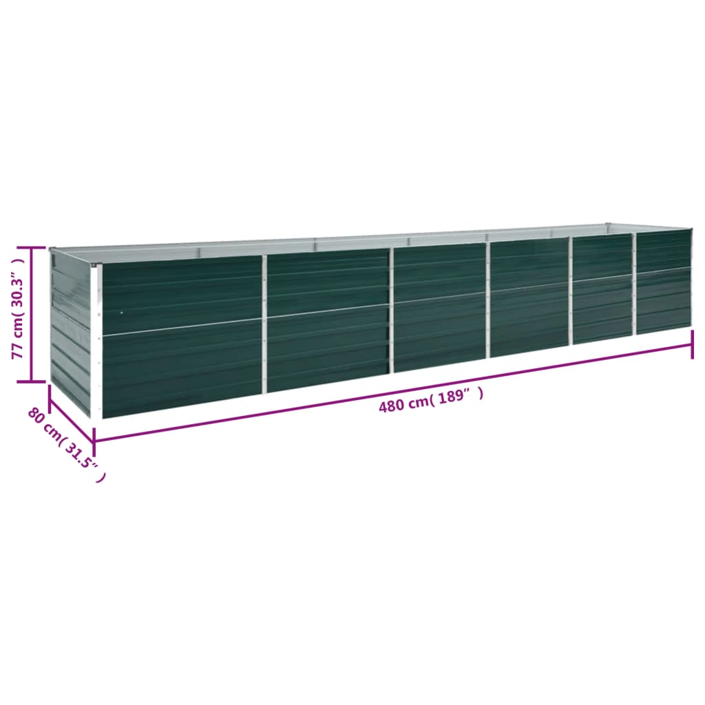 forhøjet plantekasse 480x80x77 cm galvaniseret stål grøn
