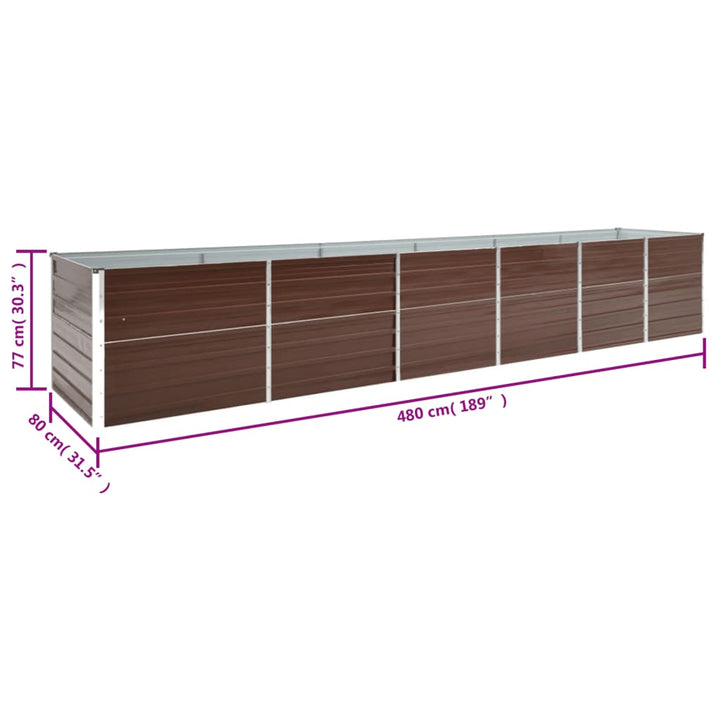 forhøjet plantekasse 480x80x77 cm galvaniseret stål brun