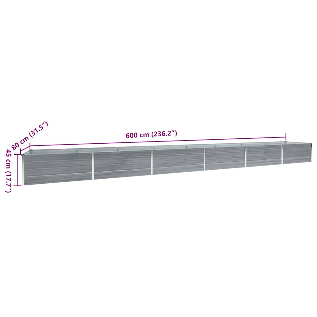 hævet plantekasse 600x80x45 cm galvaniseret stål grå