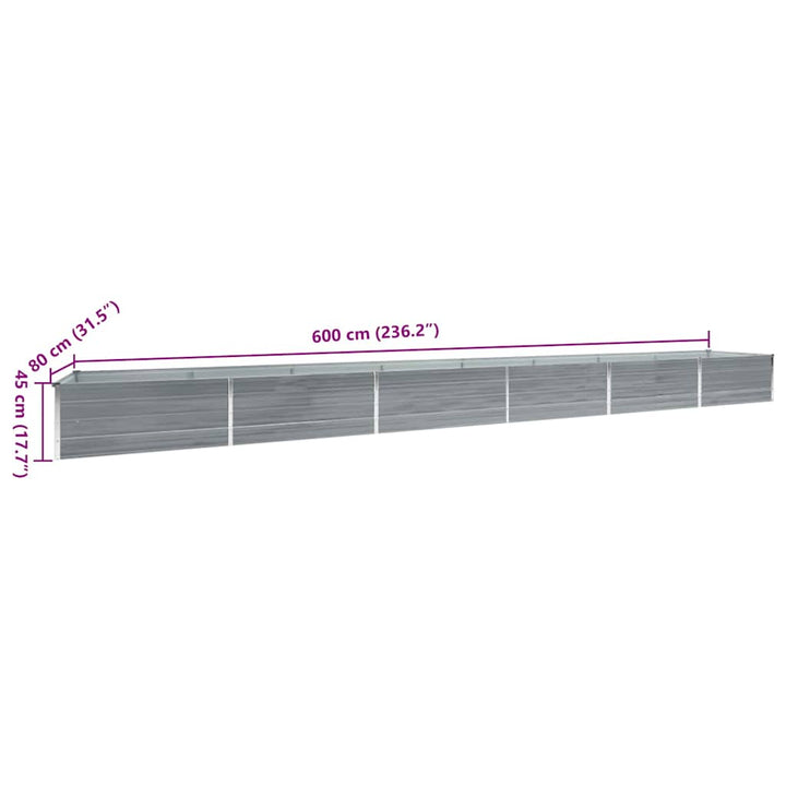 hævet plantekasse 600x80x45 cm galvaniseret stål grå
