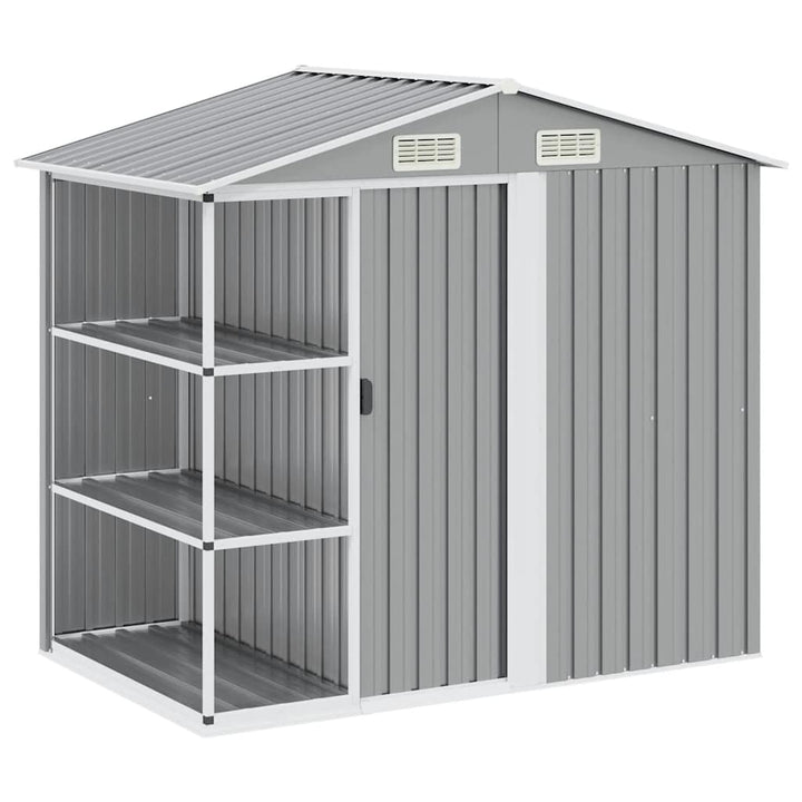 haveskur med reol 205x130x183 cm jern grå