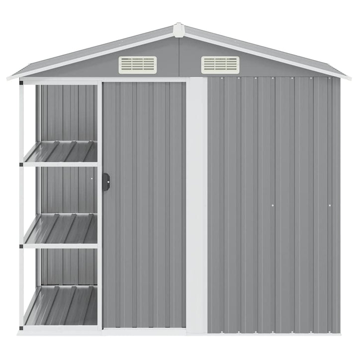 haveskur med reol 205x130x183 cm jern grå