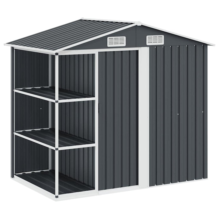 haveskur med reol 205x130x183 cm jern antracitgrå