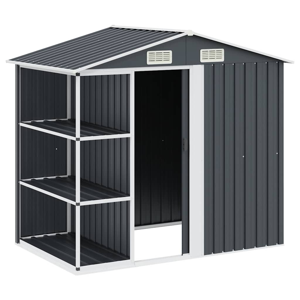 haveskur med reol 205x130x183 cm jern antracitgrå