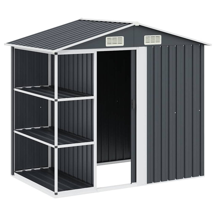 haveskur med reol 205x130x183 cm jern antracitgrå