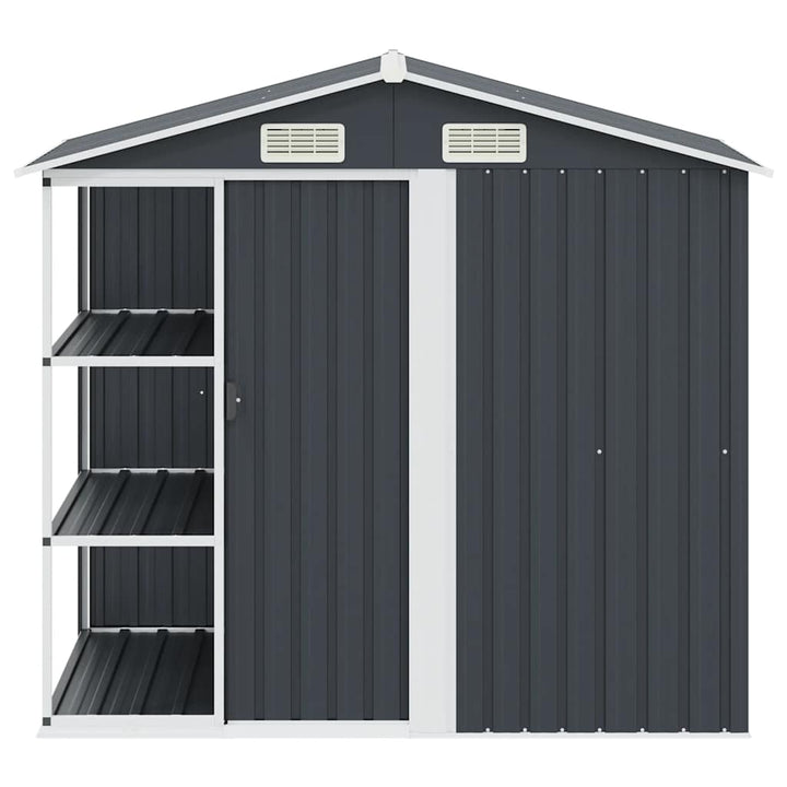 haveskur med reol 205x130x183 cm jern antracitgrå