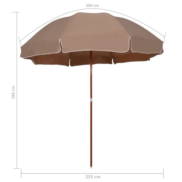 parasol med stålstang 300 cm gråbrun