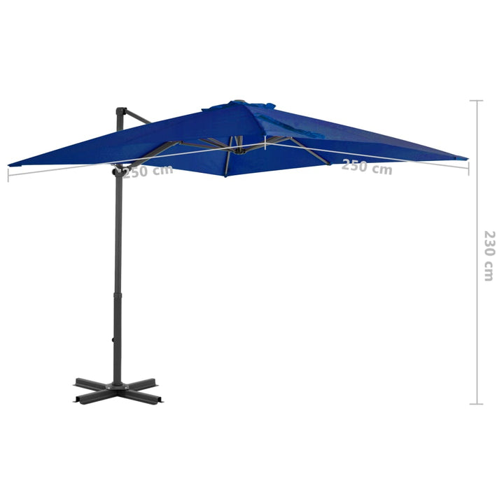 hængeparasol 250x250 cm aluminiumsstang azurblå