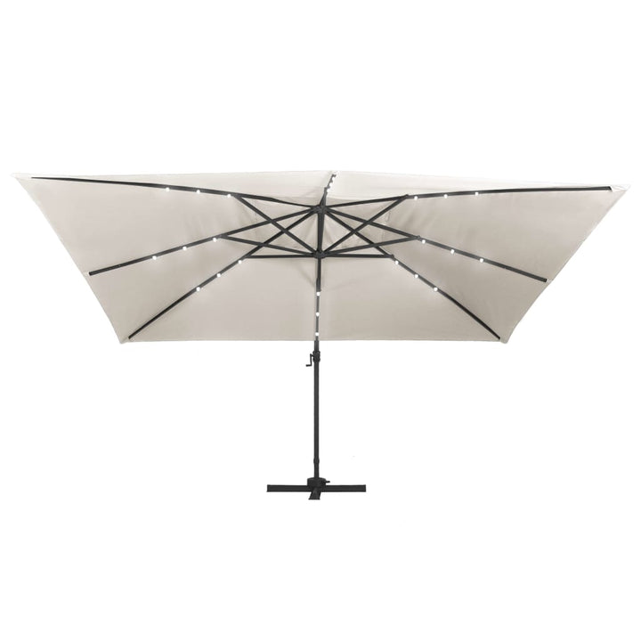 hængeparasol m. LED-lys 400x300 cm aluminiumsstang sandfarvet