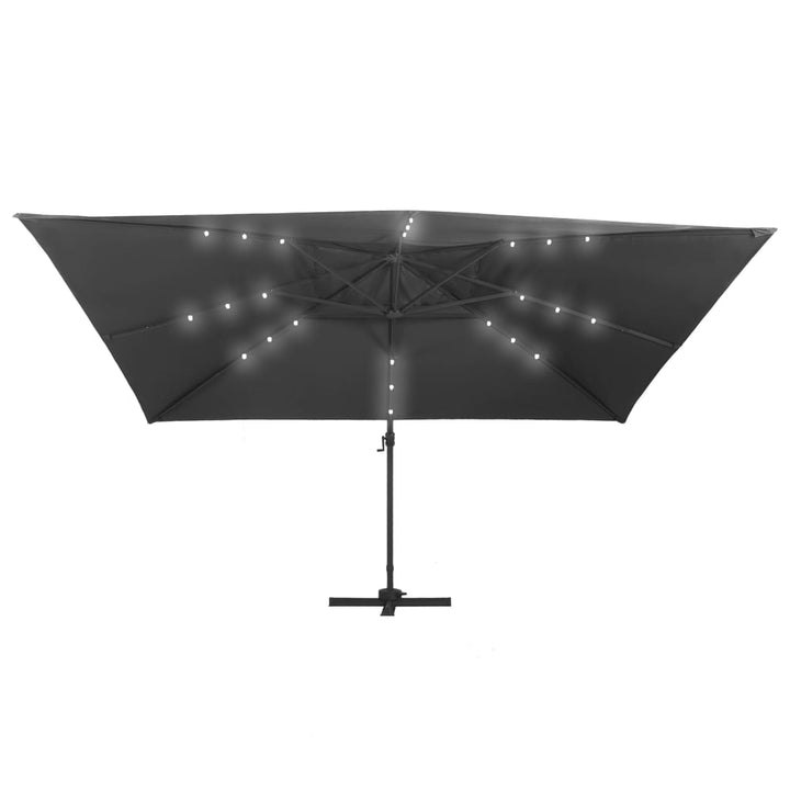hængeparasol m. LED-lys 400x300 cm aluminiumsstang antracitgrå