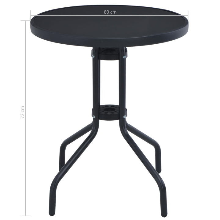 havebord 60 cm stål og glas sort