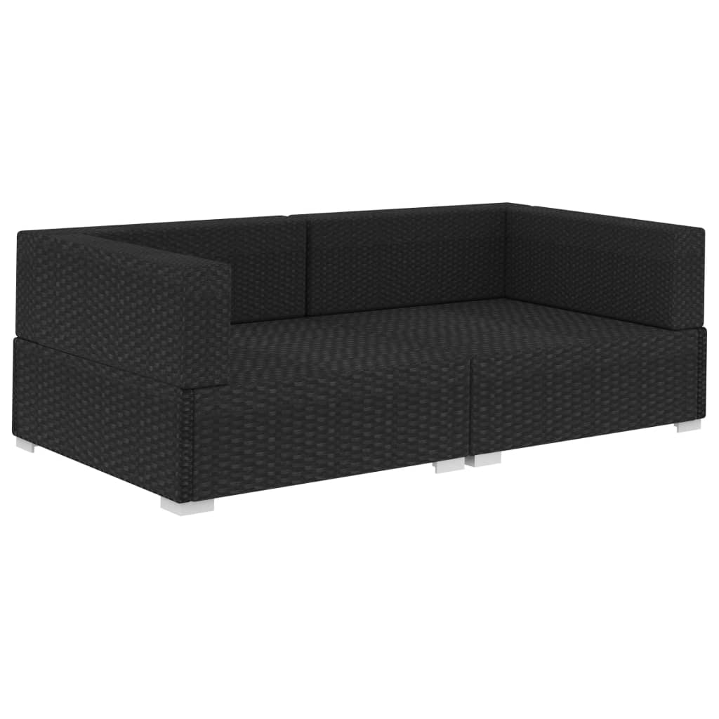 hjørnesæde til sofa med hynder 2 stk. polyrattan sort
