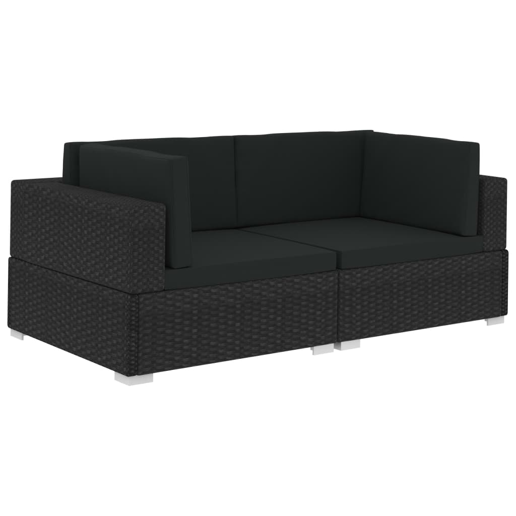 hjørnesæde til sofa med hynder 2 stk. polyrattan sort